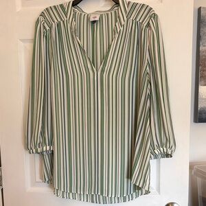 CAbi Green and White Striped Blouse